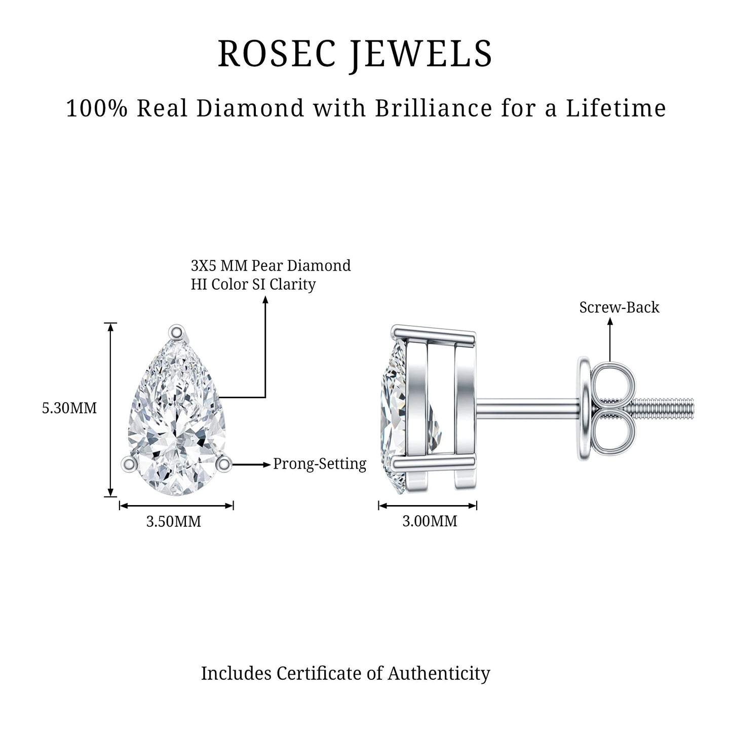 Pear Cut Diamond Solitaire Stud Earrings