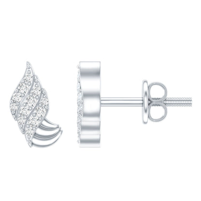 Certified Lab Grown Diamond Leaf Stud Earrings With Screw Back
