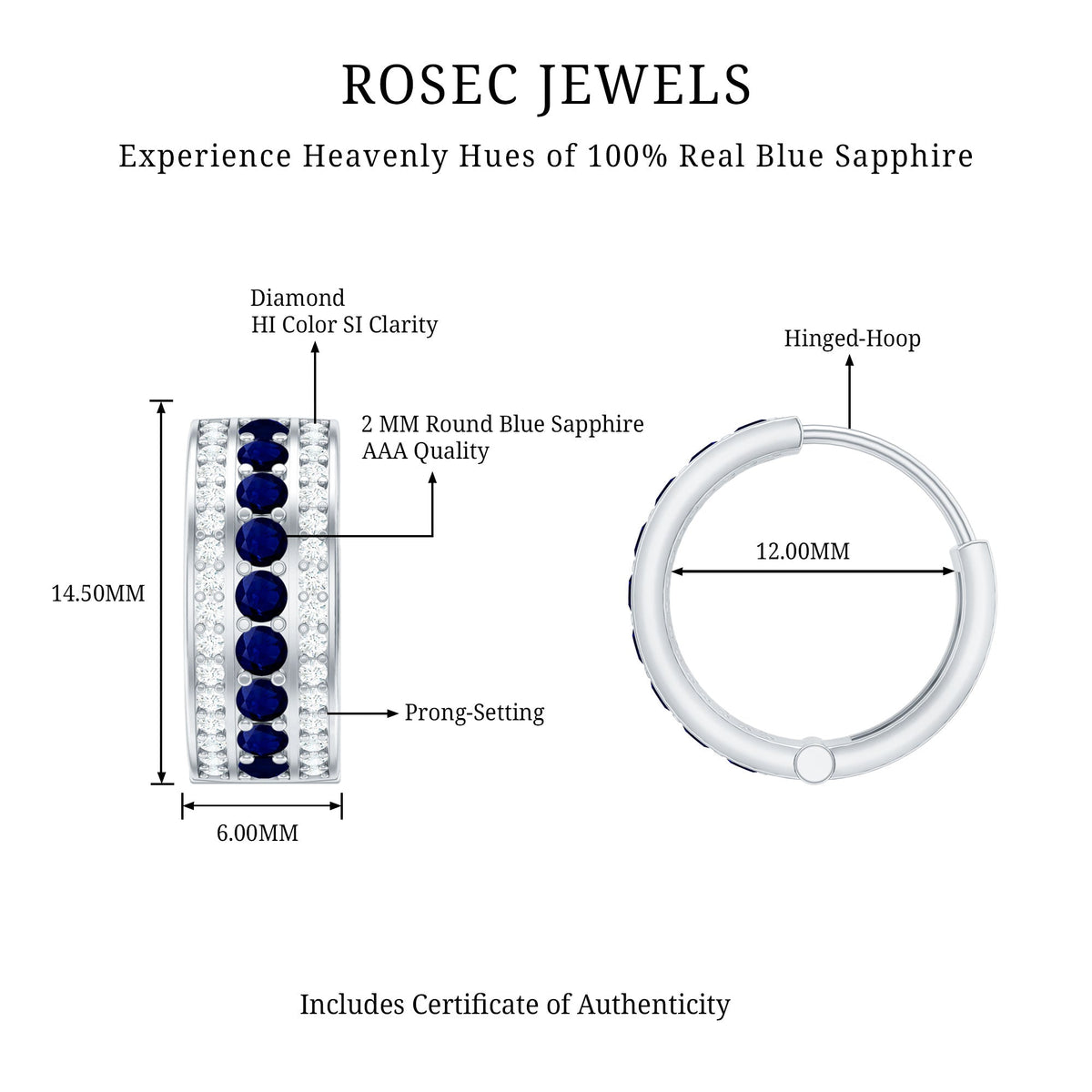 Aretes de aro grandes de zafiro azul y diamantes