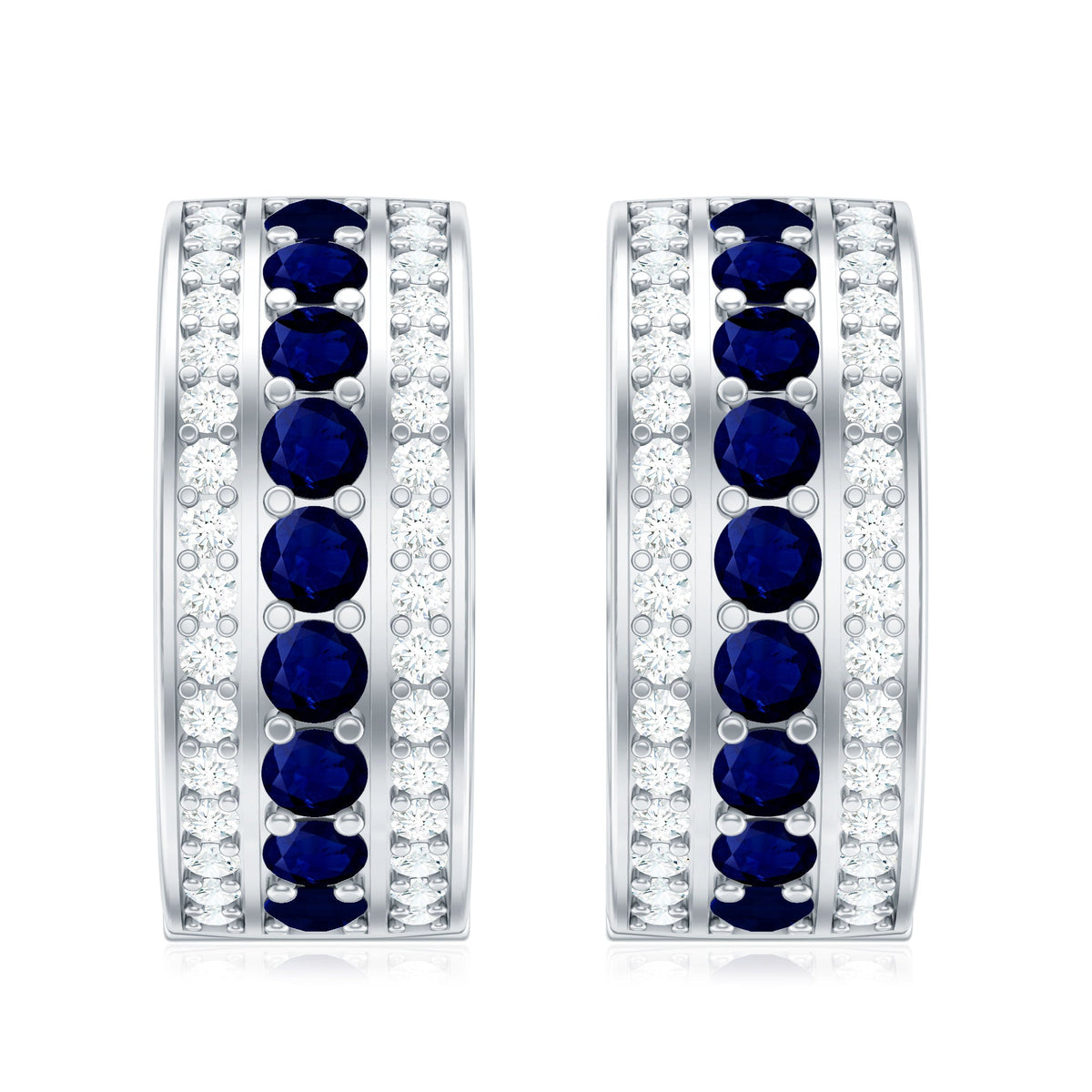 Aretes de aro grandes de zafiro azul y diamantes