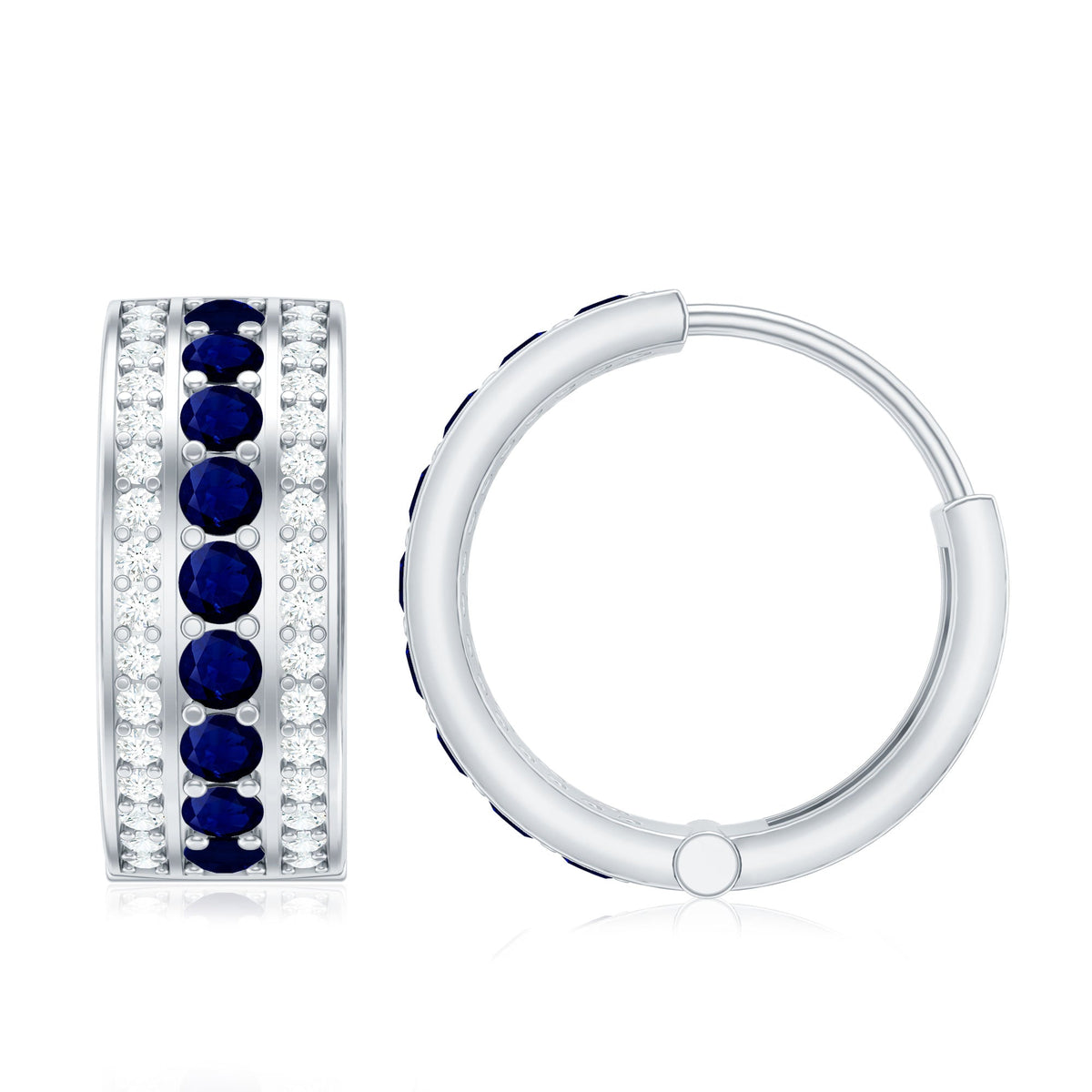 Aretes de aro grandes de zafiro azul y diamantes