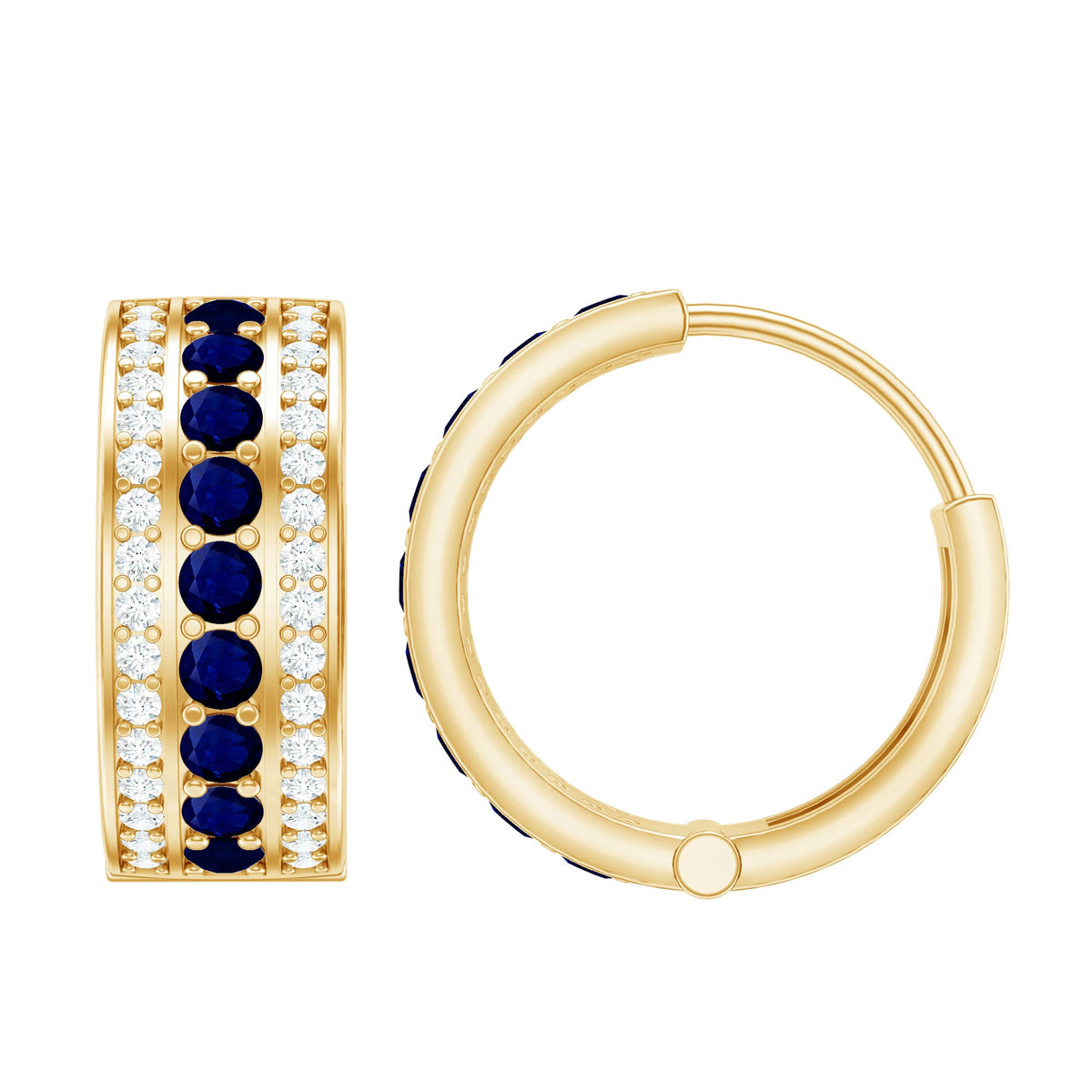 Aretes de aro grandes de zafiro azul y diamantes