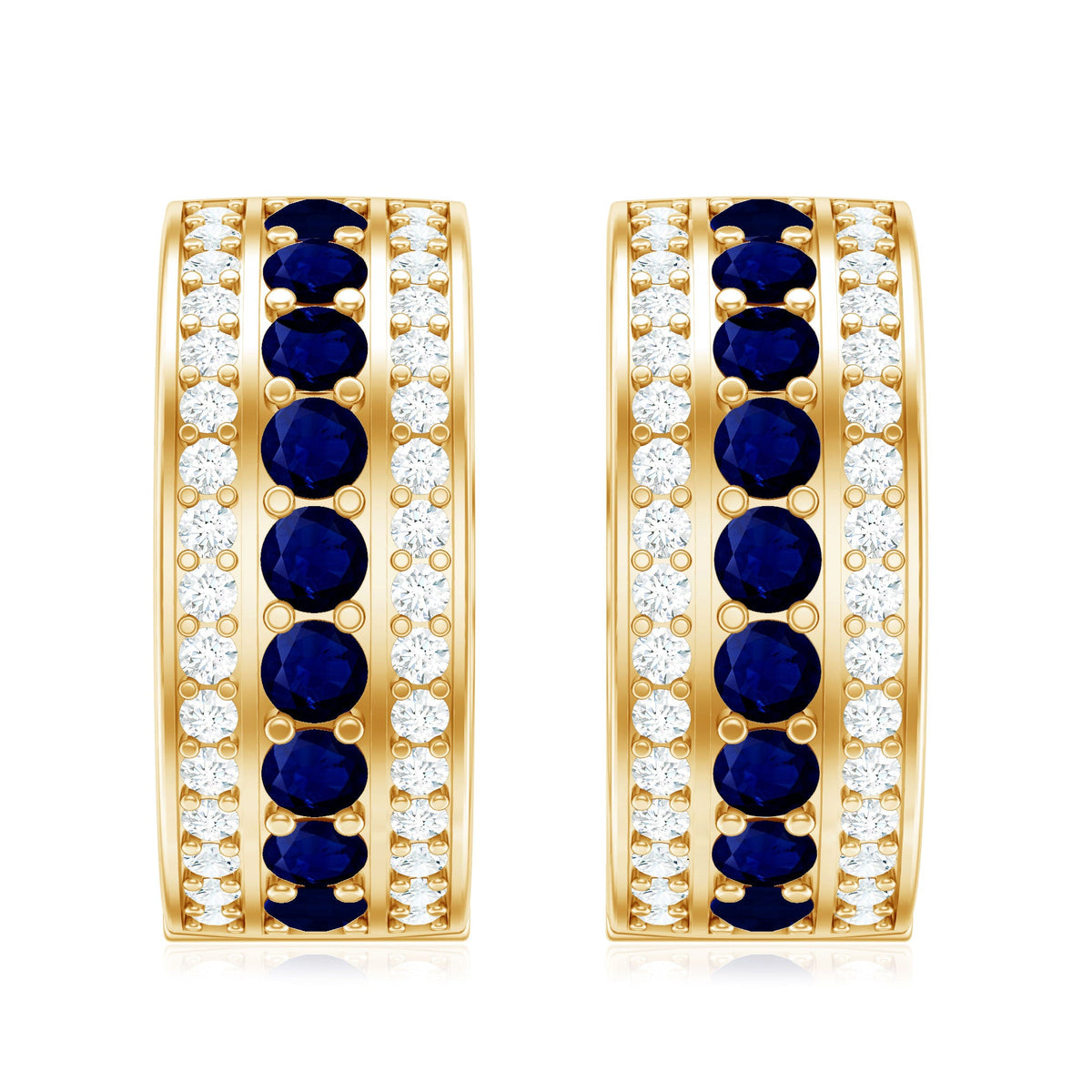 Aretes de aro grandes de zafiro azul y diamantes