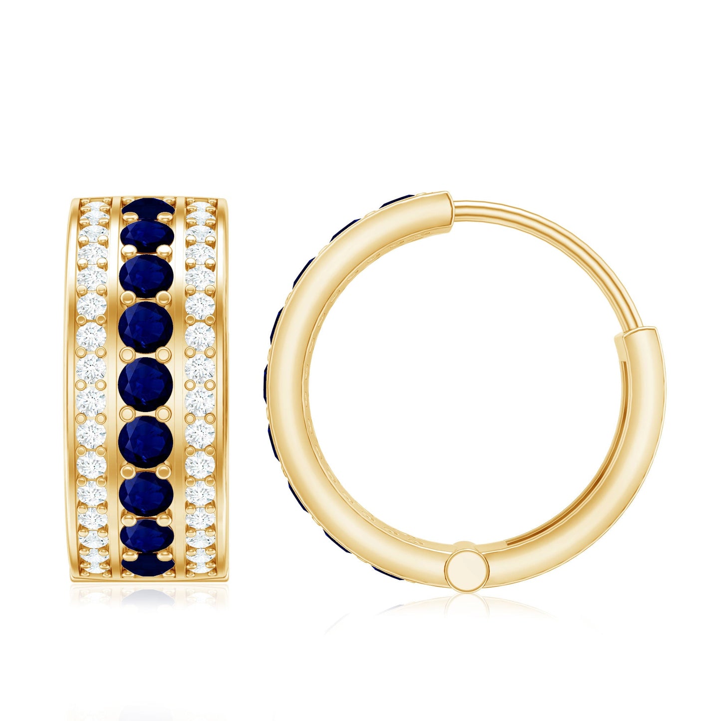 Aretes de aro grandes de zafiro azul y diamantes