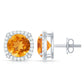Genuine 2.4 Carat Round Citrine Stud Earrings with Diamond Halo