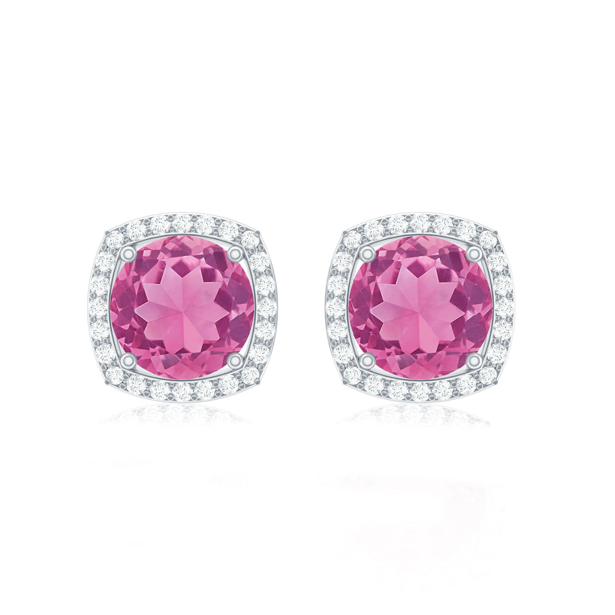 Pink Tourmaline Stud Earrings with Diamond Halo