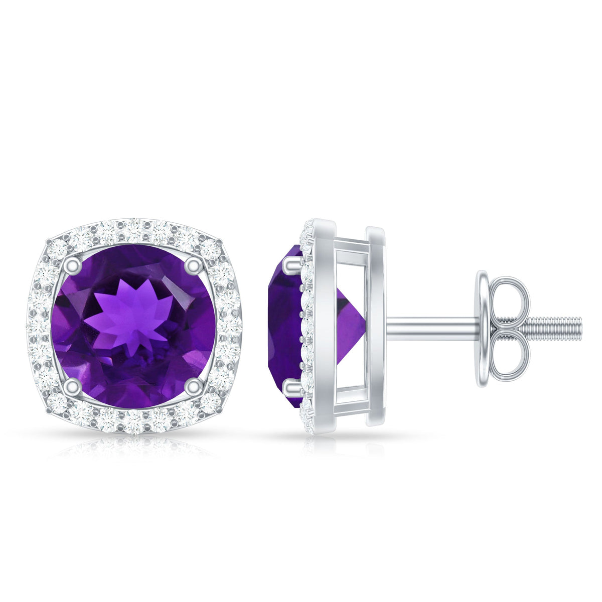 Pendientes de amatista natural con halo de diamantes