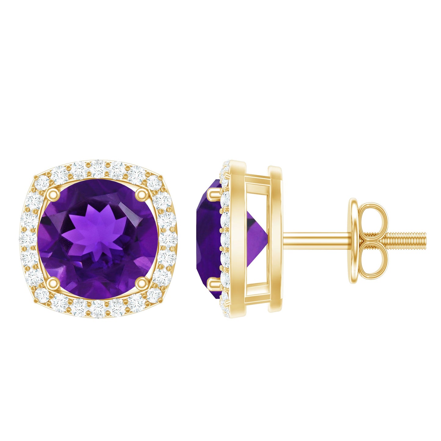 Pendientes de amatista natural con halo de diamantes