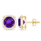 Pendientes de amatista natural con halo de diamantes