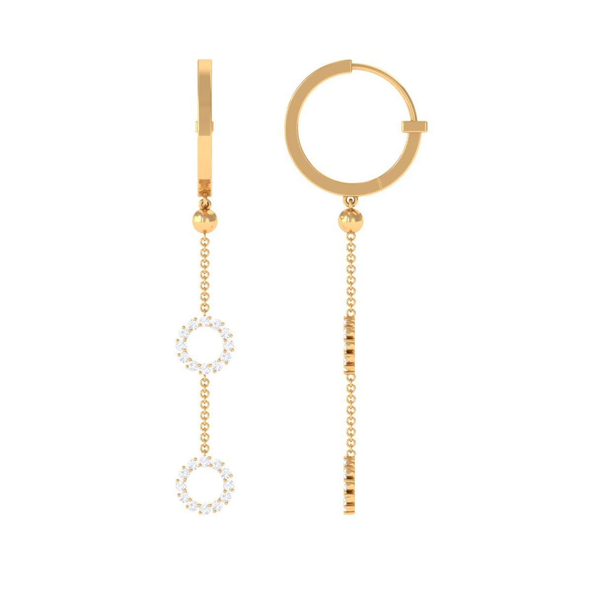 Open Circle Diamond Dangle Chain Hoop Earrings