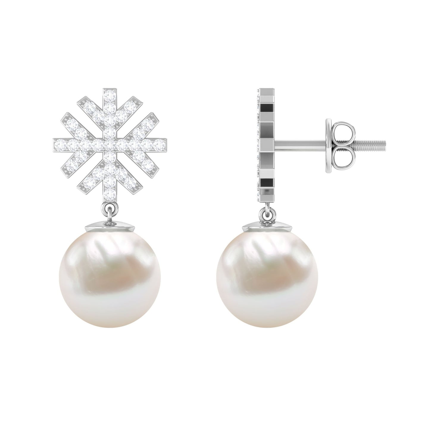 Pendientes de perlas de agua dulce con diamantes redondos