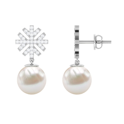 Pendientes de perlas de agua dulce con diamantes redondos