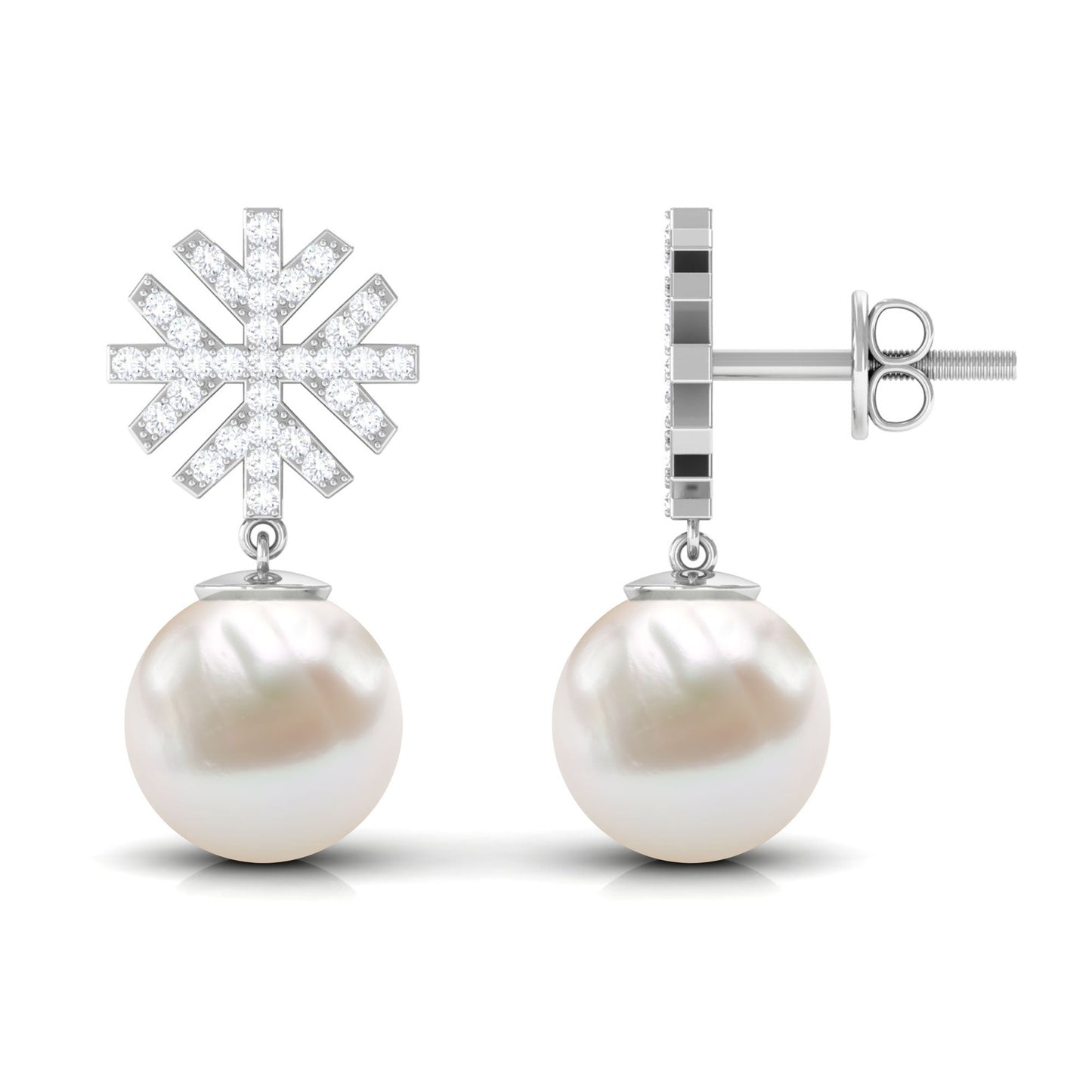 Pendientes de perlas de agua dulce con diamantes redondos
