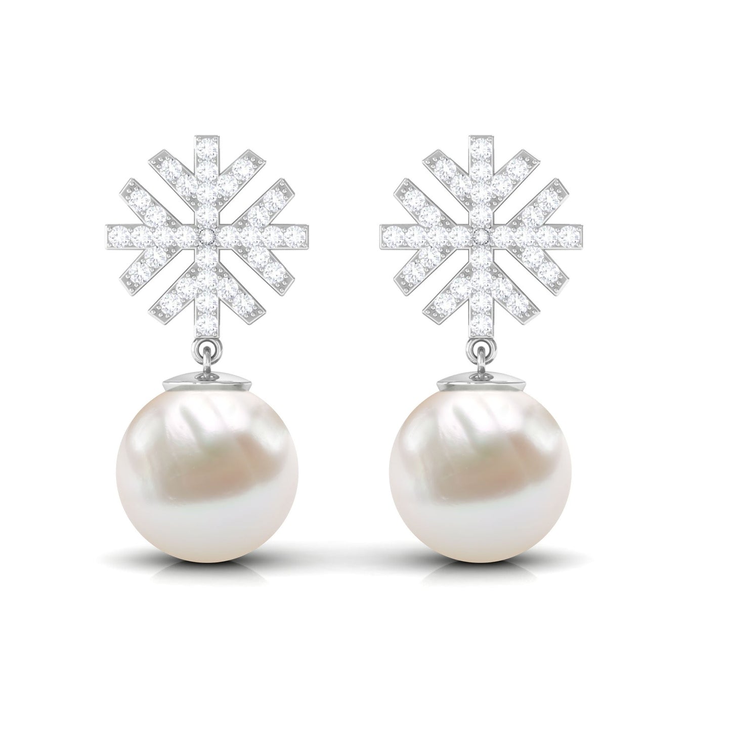 Pendientes de perlas de agua dulce con diamantes redondos