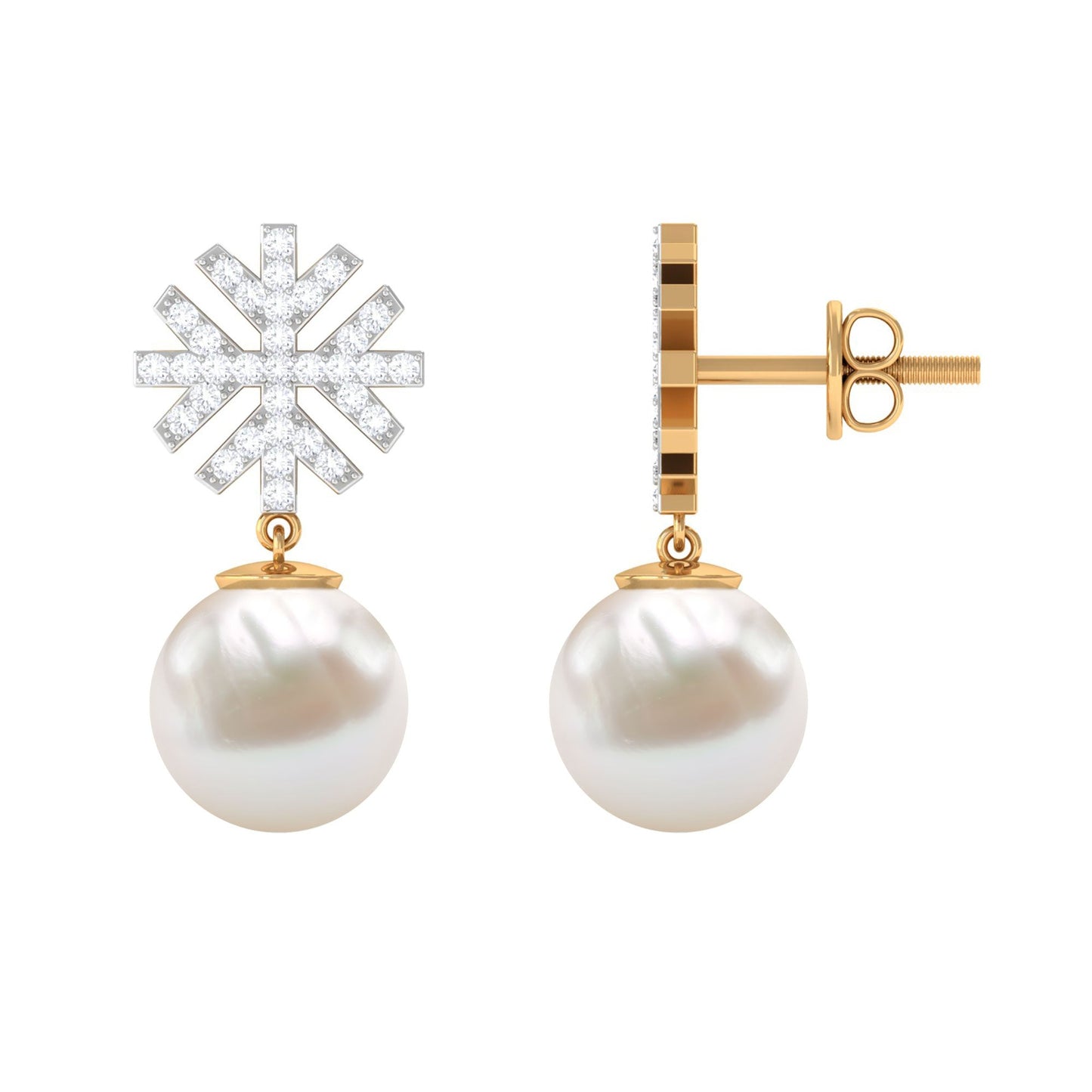 Pendientes de perlas de agua dulce con diamantes redondos