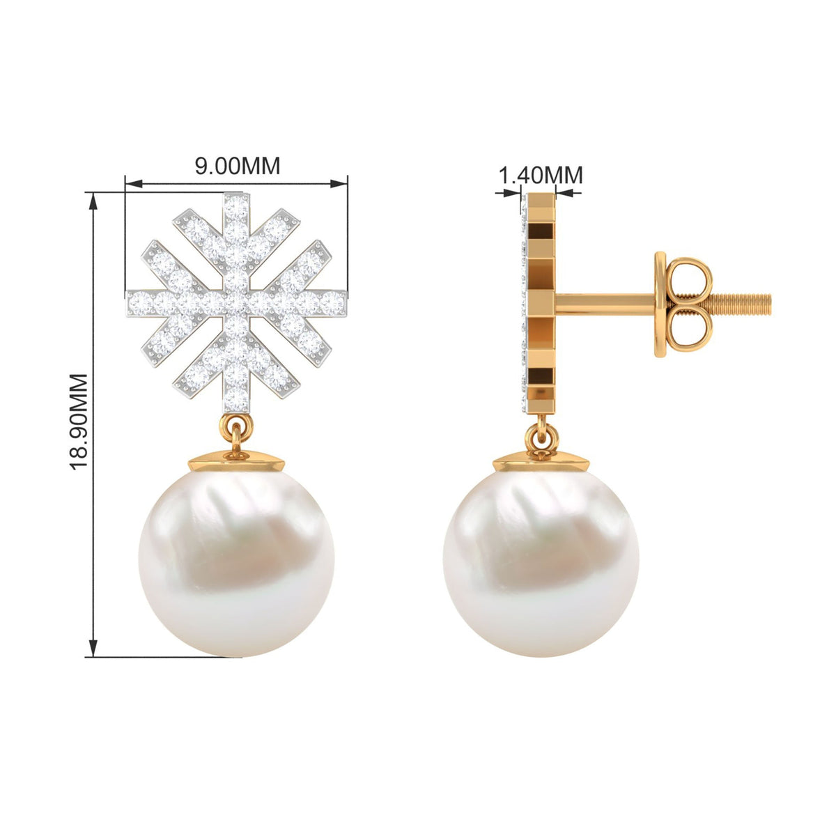 Pendientes de perlas de agua dulce con diamantes redondos