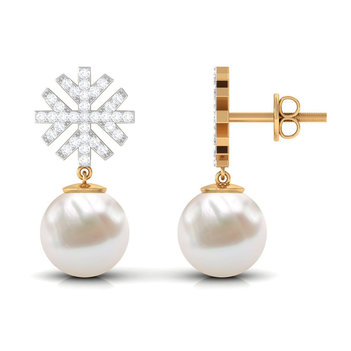 Pendientes de perlas de agua dulce con diamantes redondos