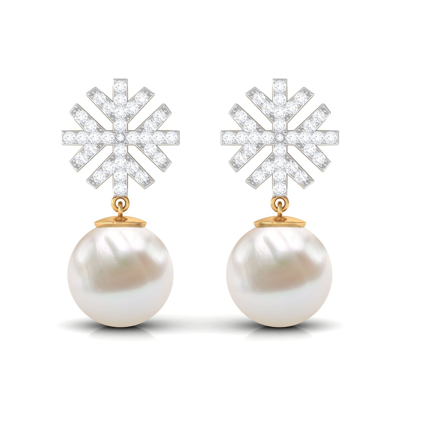 Pendientes de perlas de agua dulce con diamantes redondos