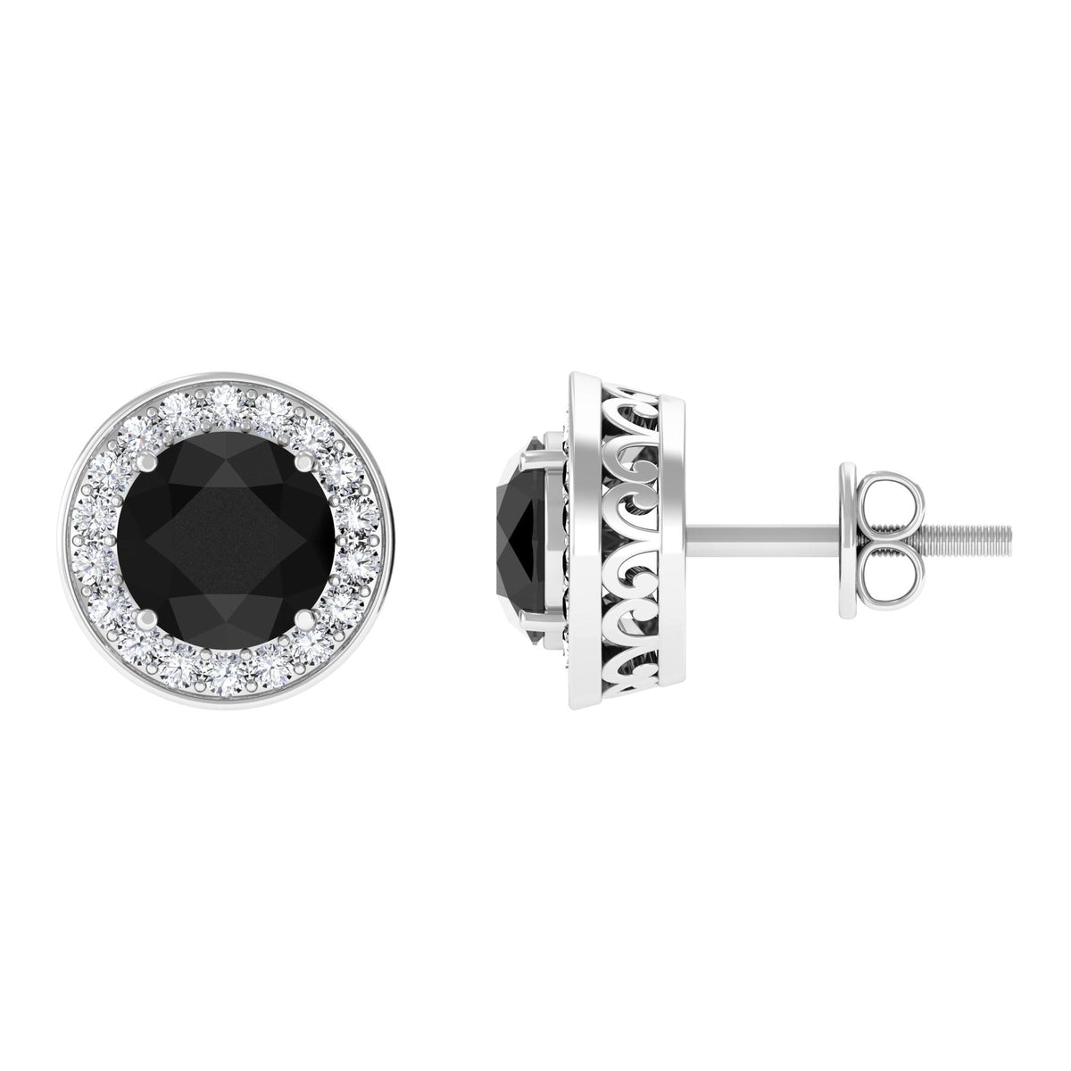 Pendientes de oro con ónix negro y halo de diamantes