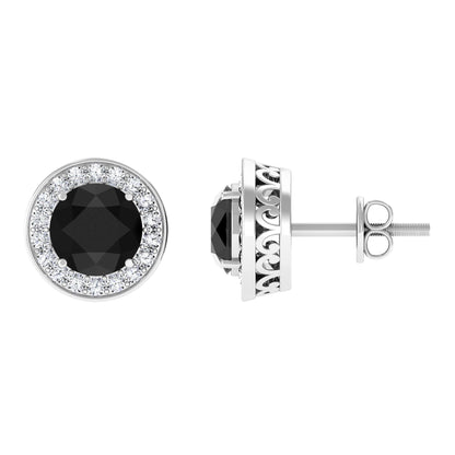 Pendientes de oro con ónix negro y halo de diamantes