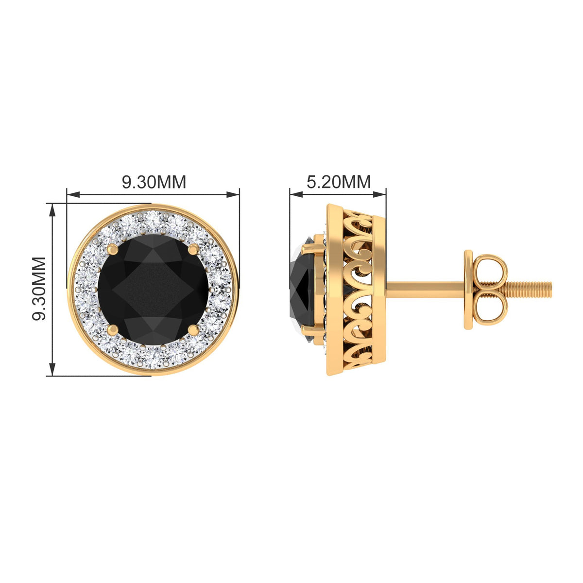 Pendientes de oro con ónix negro y halo de diamantes