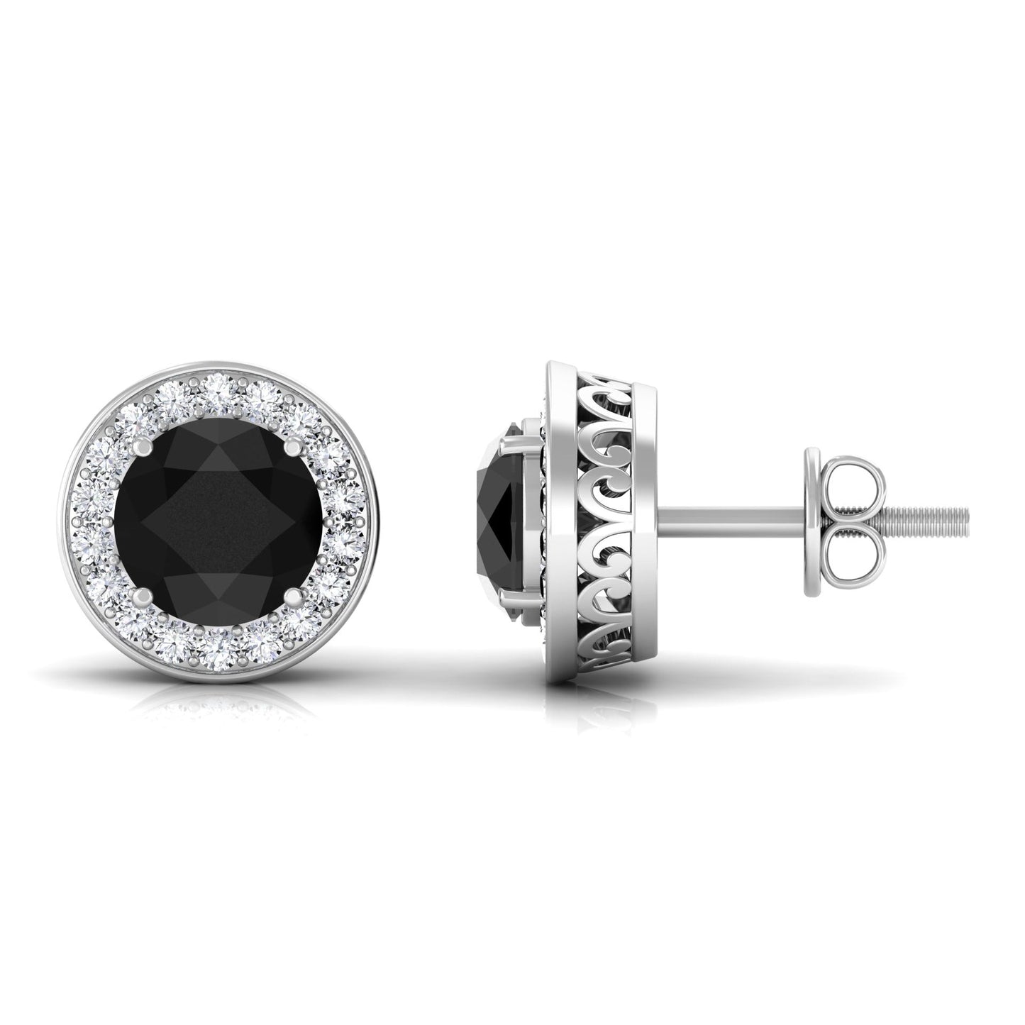 Pendientes de oro con ónix negro y halo de diamantes