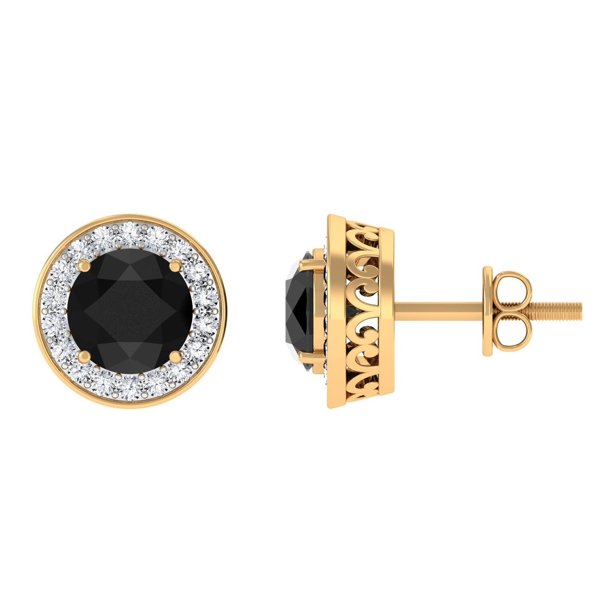 Pendientes de oro con ónix negro y halo de diamantes