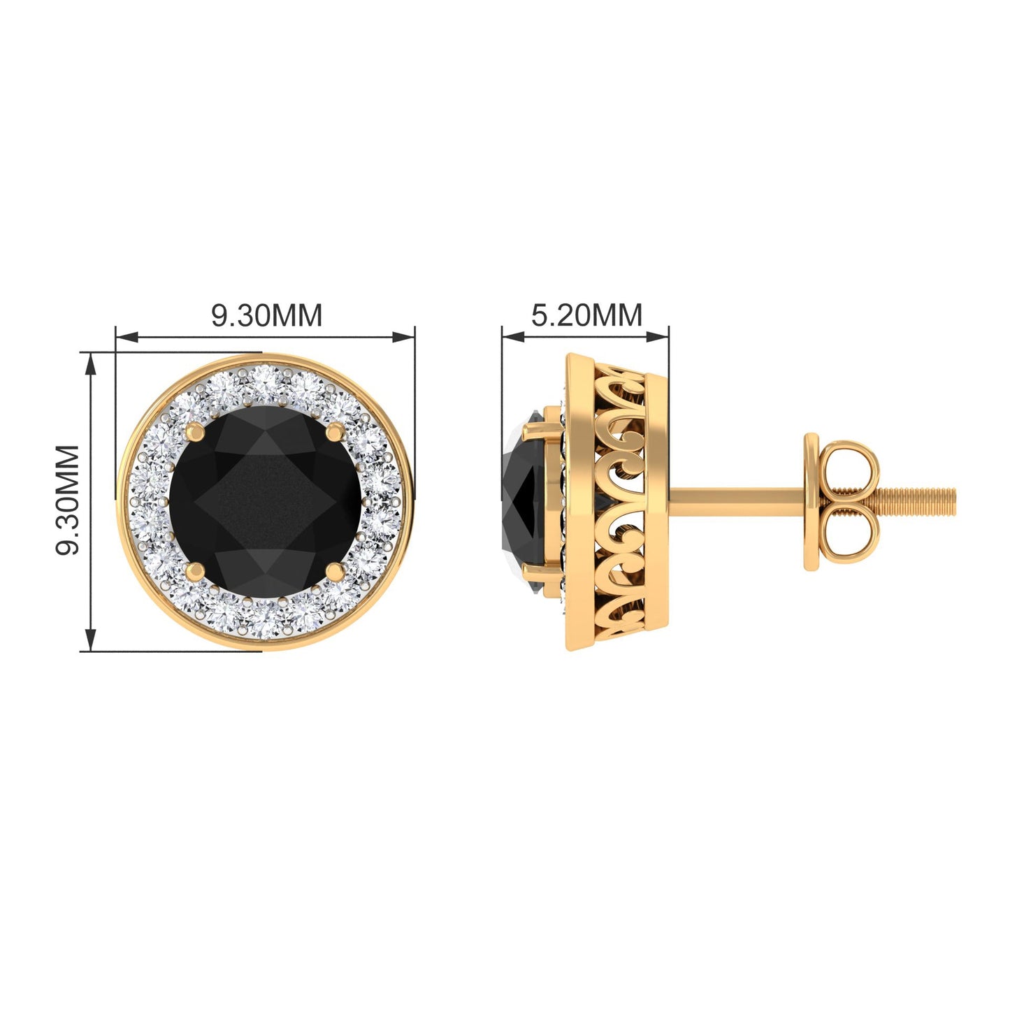 Pendientes de oro con ónix negro y halo de diamantes
