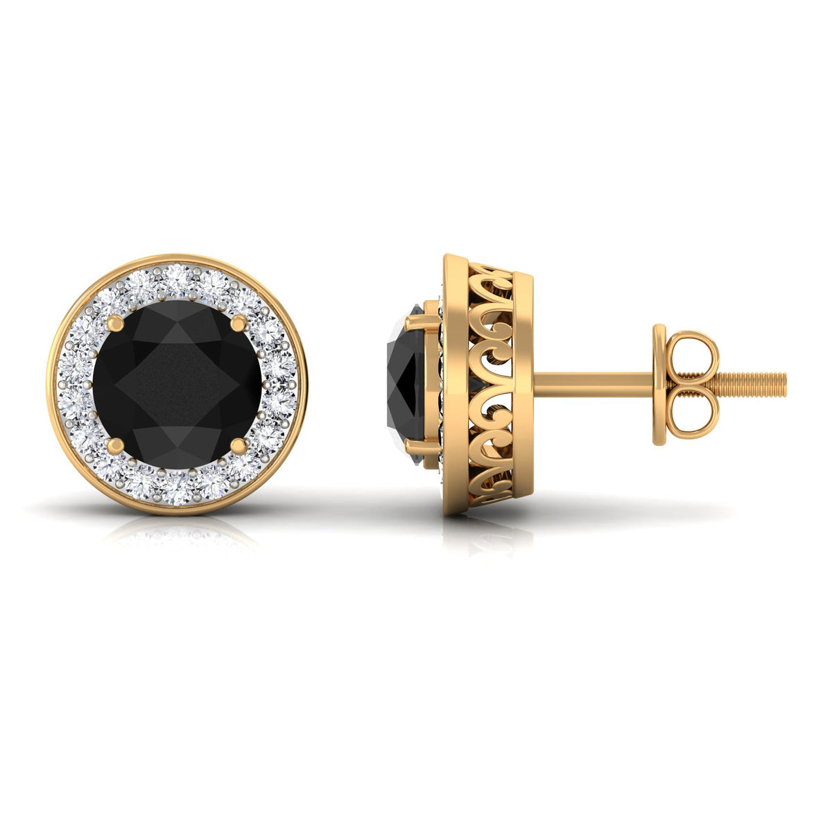 Pendientes de oro con ónix negro y halo de diamantes