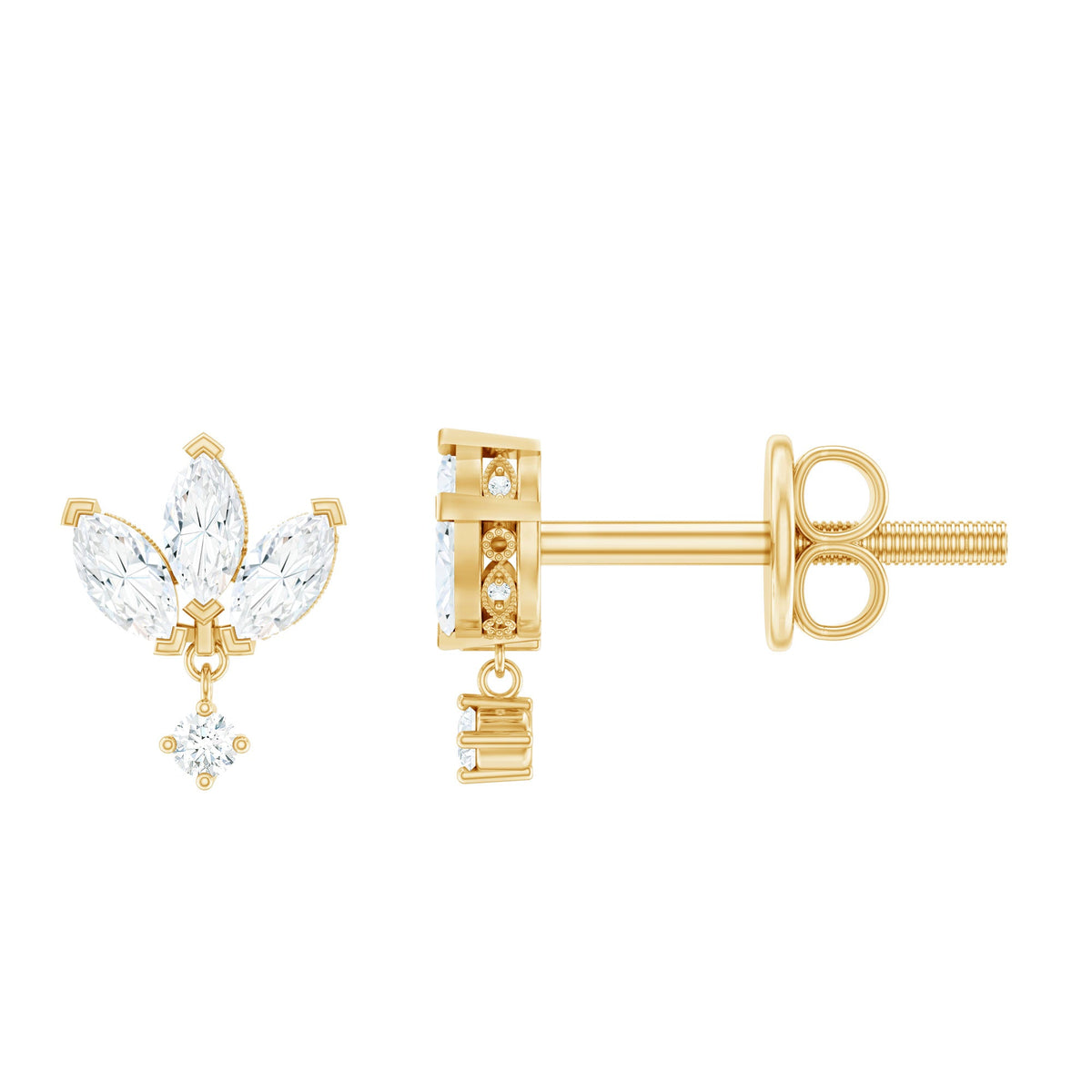Genuine Diamond Lotus Flower Earrings for Women