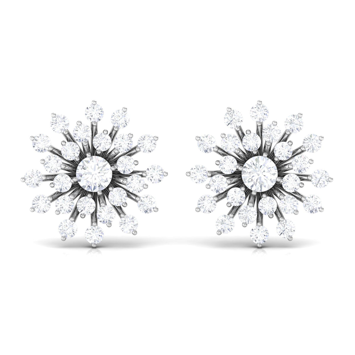 Certified Real Diamond Snowflake Earrings with Screw Back