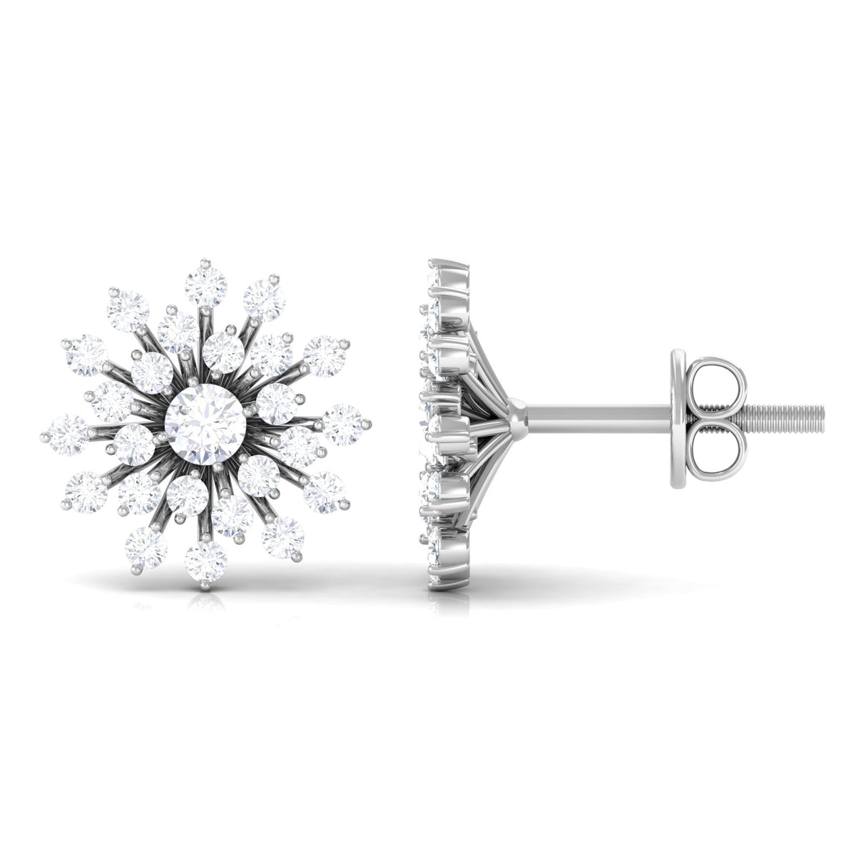 Certified Real Diamond Snowflake Earrings with Screw Back