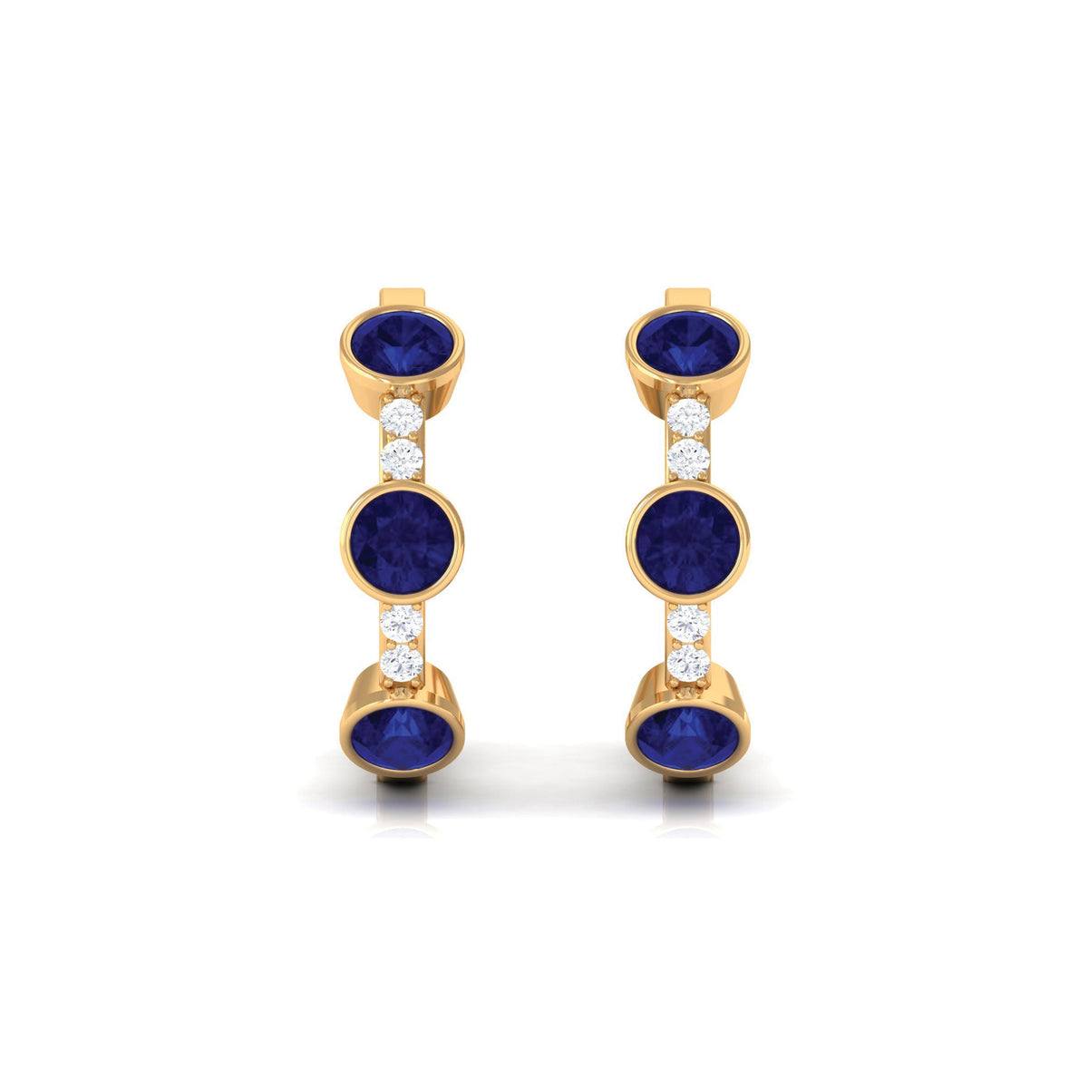 Natural Blue Sapphire Diamond Hinged Hoop Earrings