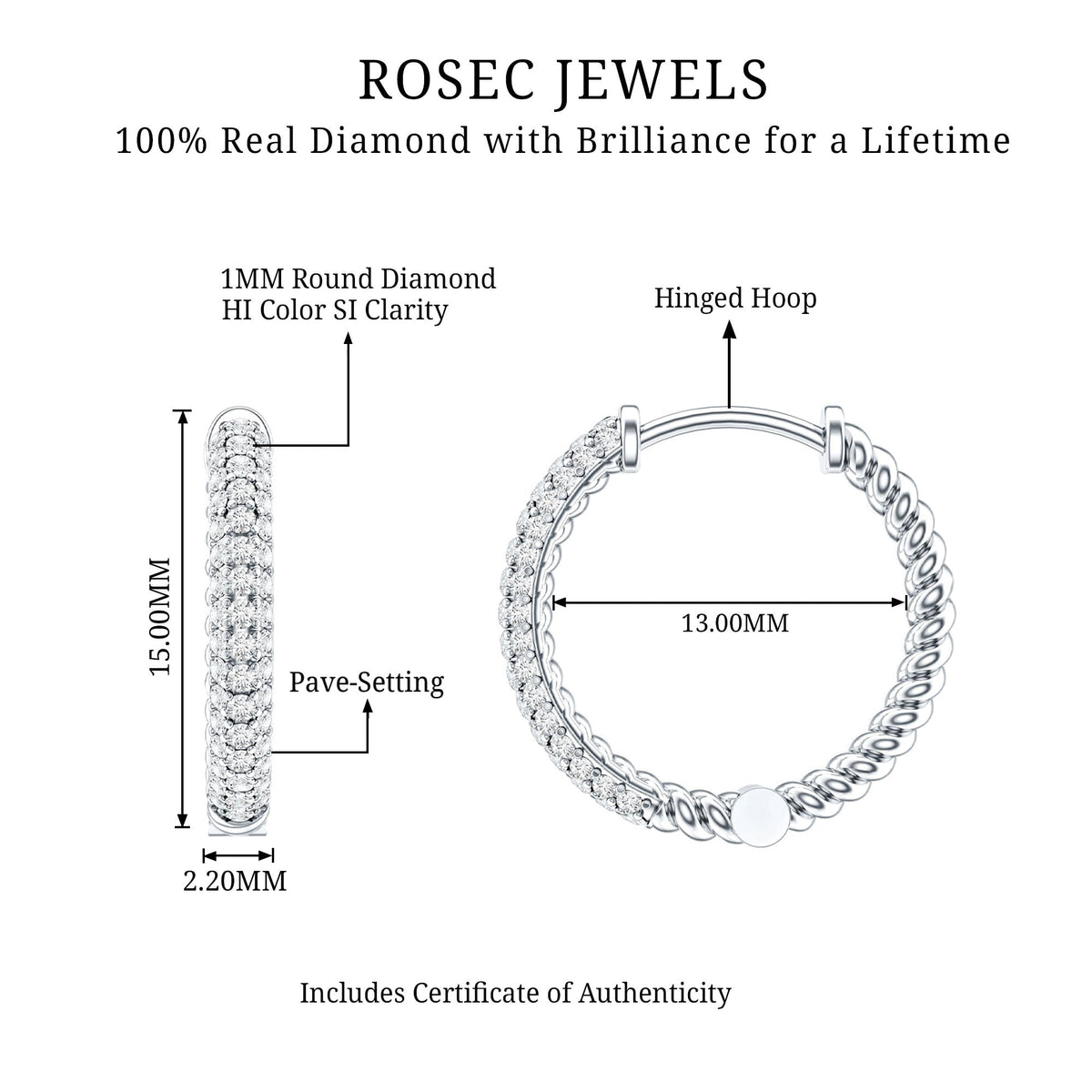 Classic Diamond Hinged Hoop Earrings with Certificate