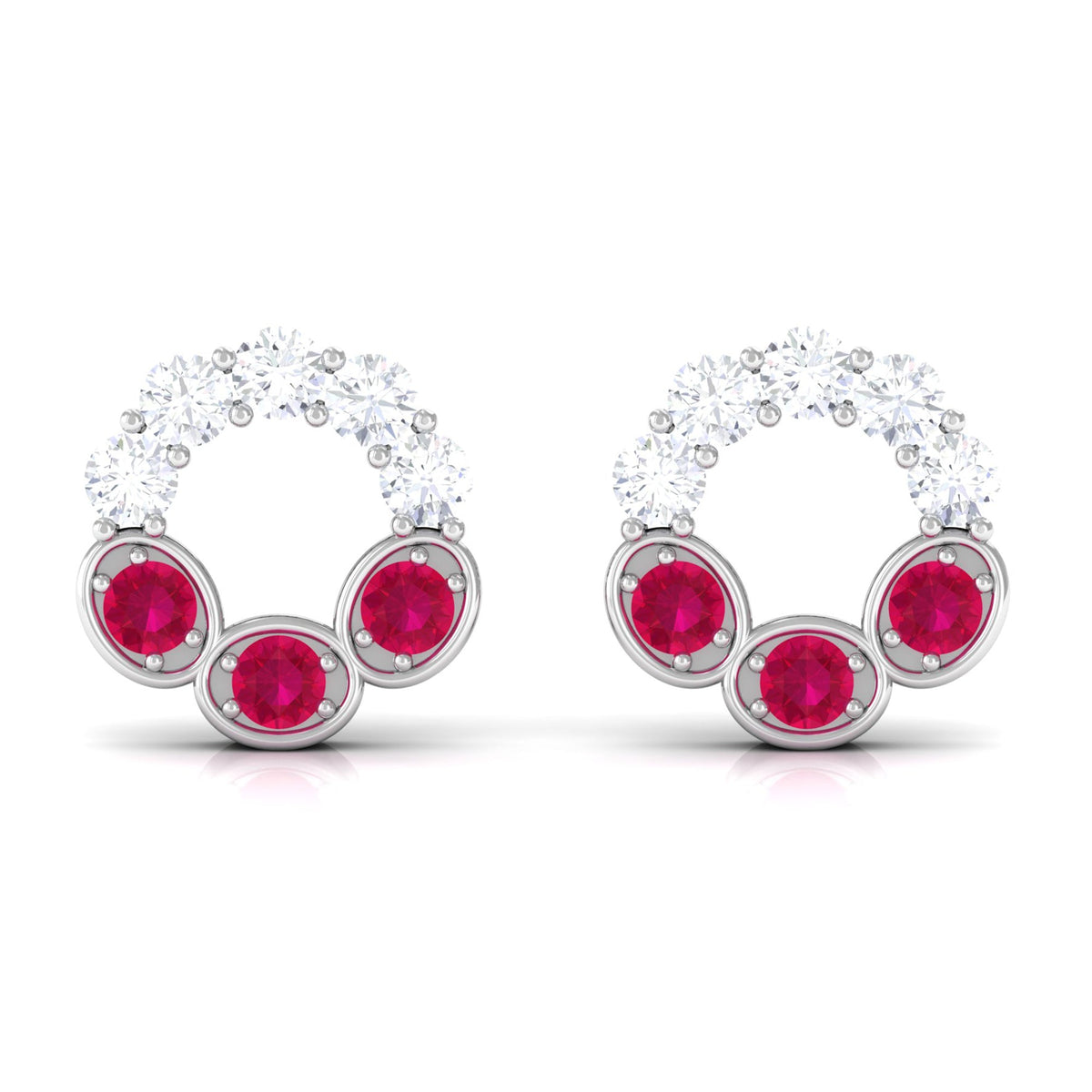 Three Stone Ruby Eternity Stud Earrings with Diamond