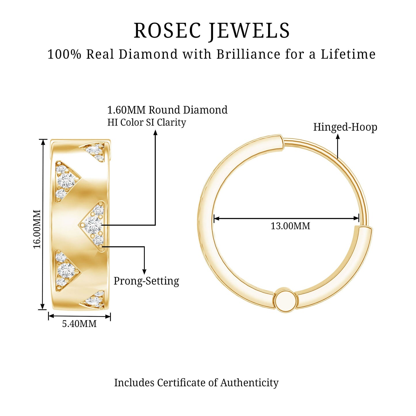 Pendientes de aro de diamantes certificados para mujer