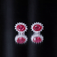 3 Carat Oval Lab Created Ruby Stud Earrings with Diamond Halo