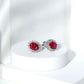 3 Carat Oval Lab Created Ruby Stud Earrings with Diamond Halo