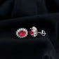 3 Carat Oval Lab Created Ruby Stud Earrings with Diamond Halo