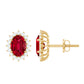 3 Carat Oval Lab Created Ruby Stud Earrings with Diamond Halo