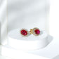 3 Carat Oval Lab Created Ruby Stud Earrings with Diamond Halo