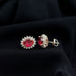 3 Carat Oval Lab Created Ruby Stud Earrings with Diamond Halo