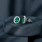 Lab Created Emerald Oval Stud Earrings with Moissanite Halo