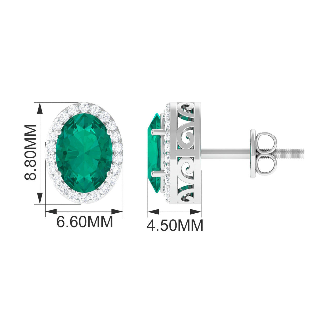 Pendientes de botón clásicos con halo de esmeralda y diamante de 1,4 quilates