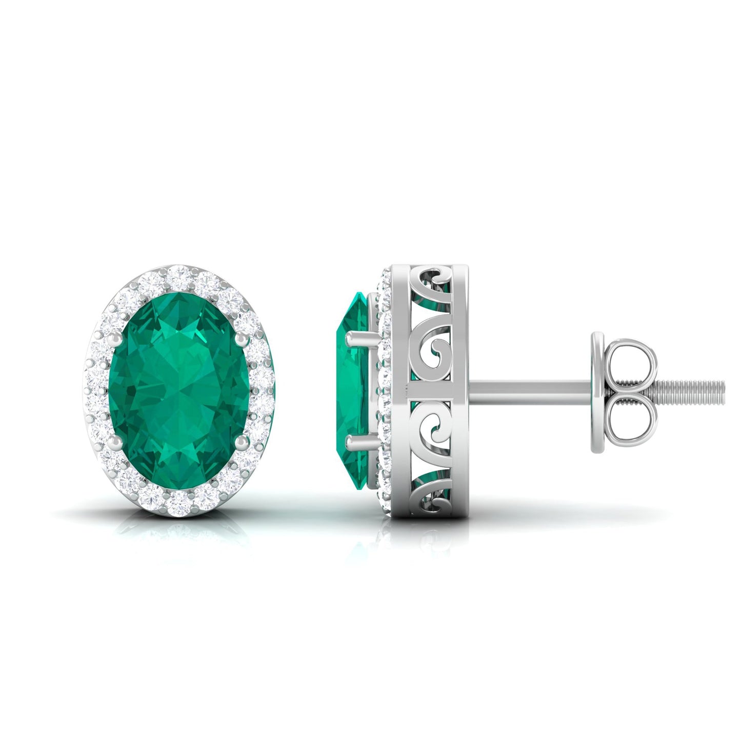 Pendientes de botón clásicos con halo de esmeralda y diamante de 1,4 quilates
