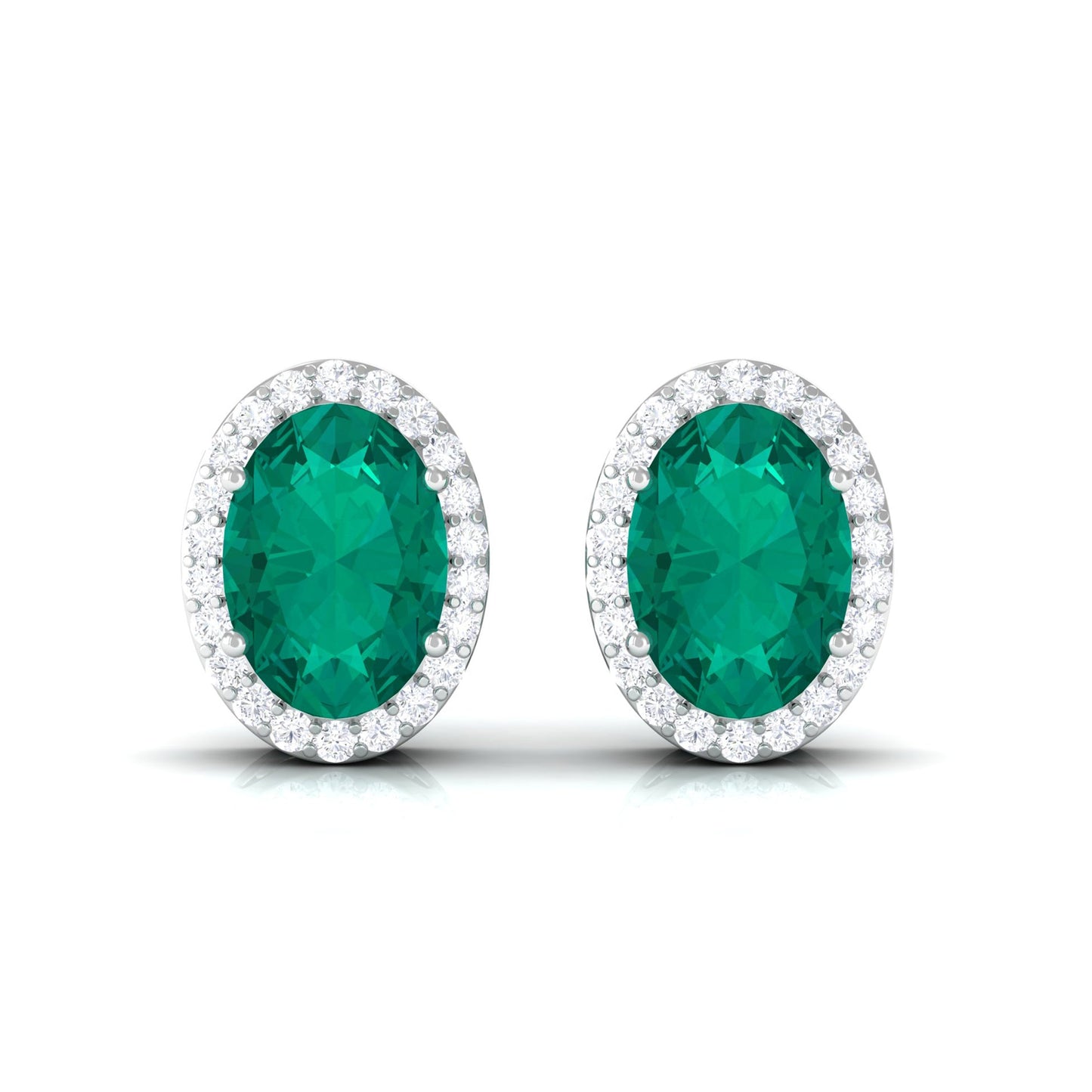 Pendientes de botón clásicos con halo de esmeralda y diamante de 1,4 quilates
