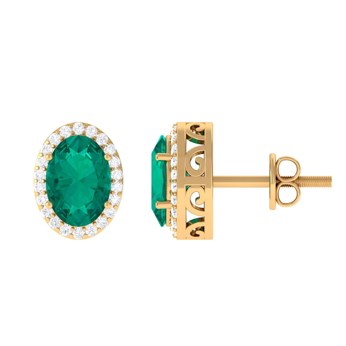 Pendientes de botón clásicos con halo de esmeralda y diamante de 1,4 quilates
