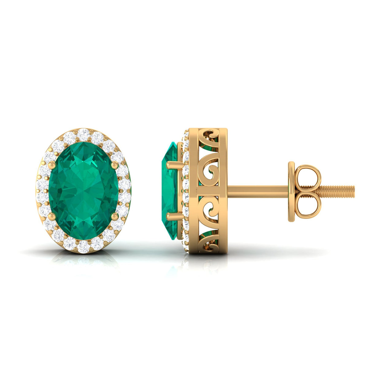 Pendientes de botón clásicos con halo de esmeralda y diamante de 1,4 quilates