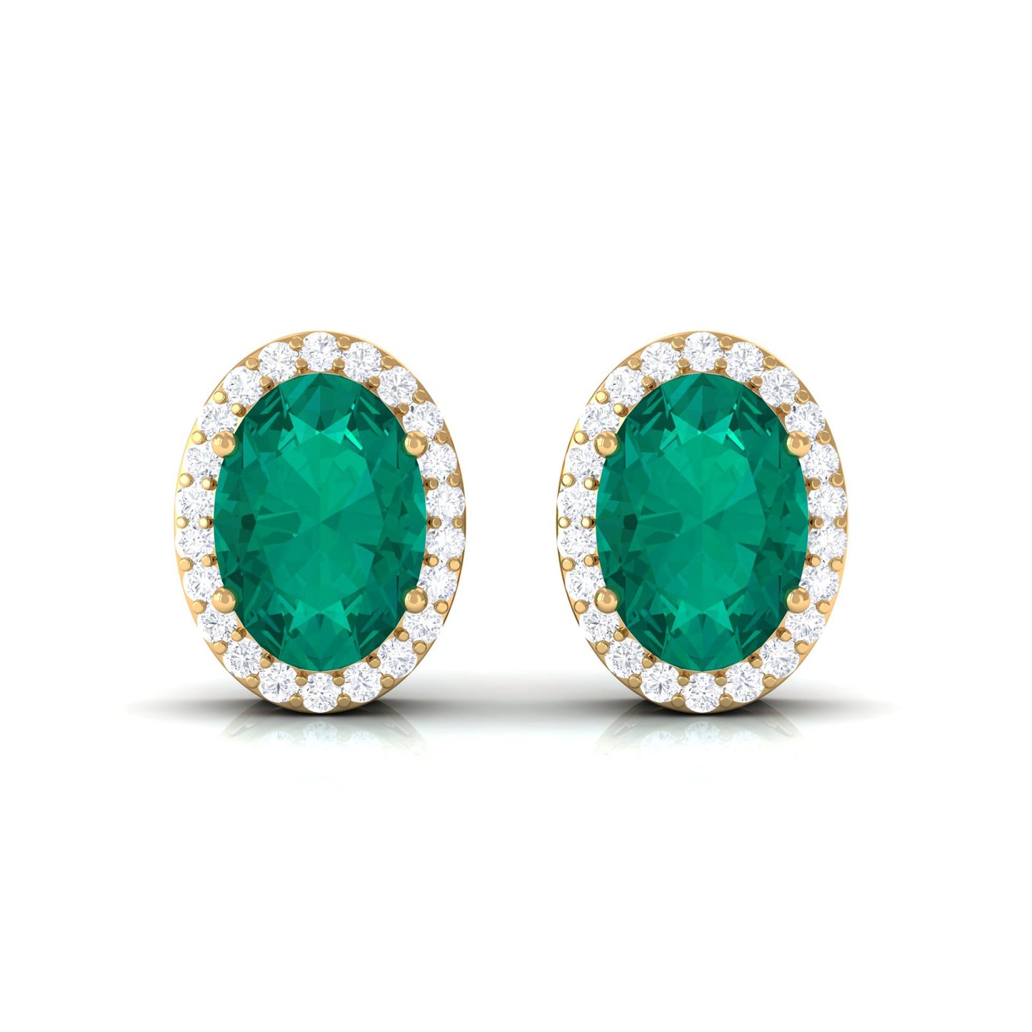Pendientes de botón clásicos con halo de esmeralda y diamante de 1,4 quilates