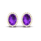 Certified Natural Amethyst Stud Earrings with Diamond Halo